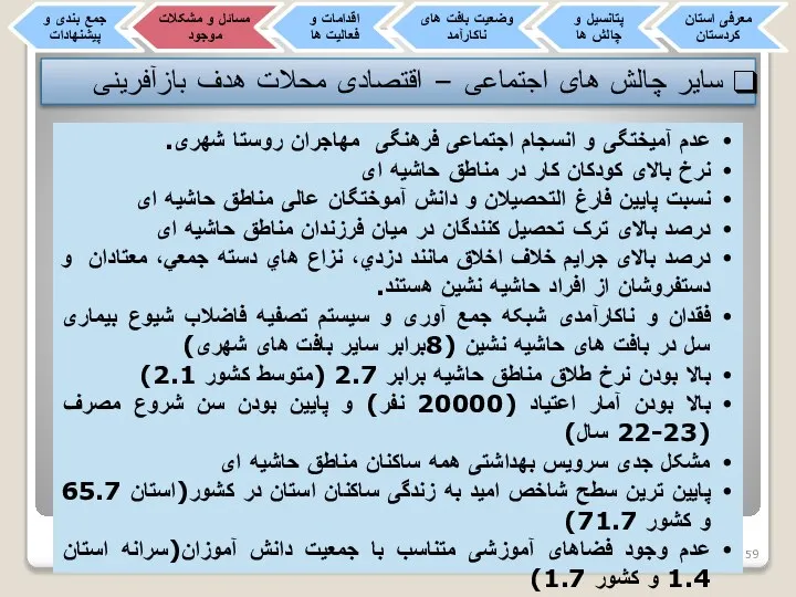 سایر چالش های اجتماعی – اقتصادی محلات هدف بازآفرینی عدم آمیختگی و