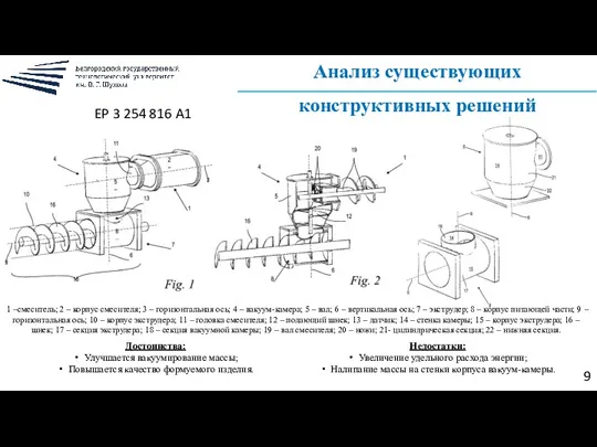 Анализ существующих конструктивных решений 9 Недостатки: Увеличение удельного расхода энергии; Налипание массы