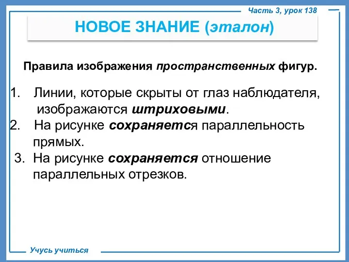 . НОВОЕ ЗНАНИЕ (эталон) Часть 3, урок 138 Учусь учиться Правила изображения