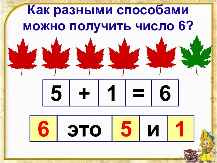 Как разными способами можно получить число 6? 5 1 6 + =