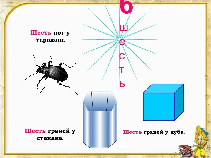 . Шесть ног у таракана Шесть граней у стакана. 6 шесть Шесть граней у куба.