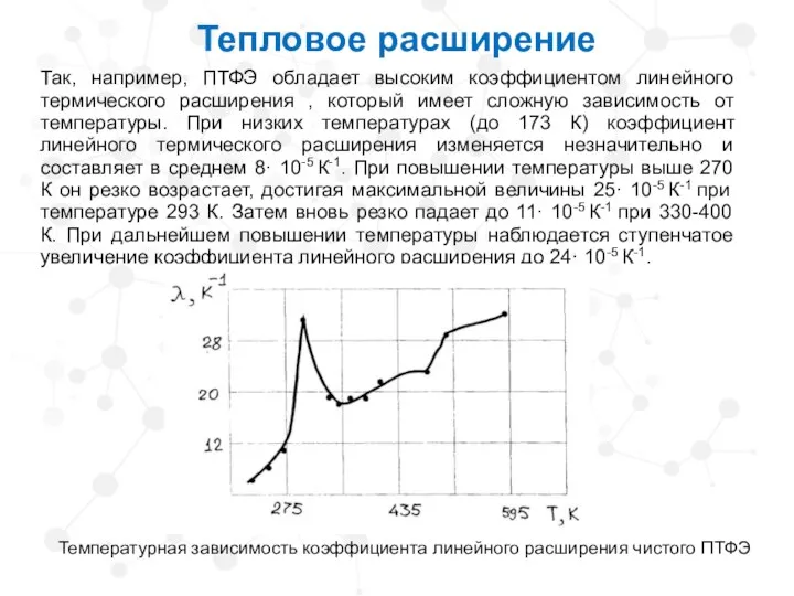 Так, например, ПТФЭ обладает высоким коэффициентом линейного термического расширения , который имеет