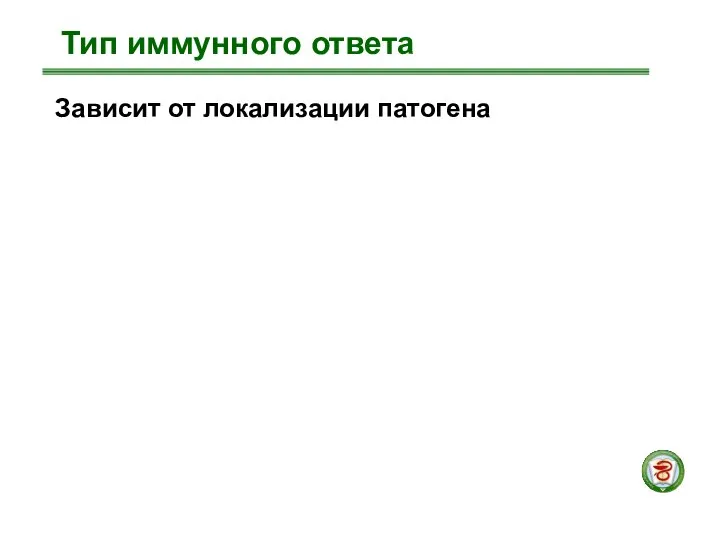 Тип иммунного ответа Зависит от локализации патогена