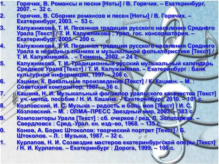 Горячих, В. Романсы и песни [Ноты] / В. Горячих. – Екатеринбург, 2007.