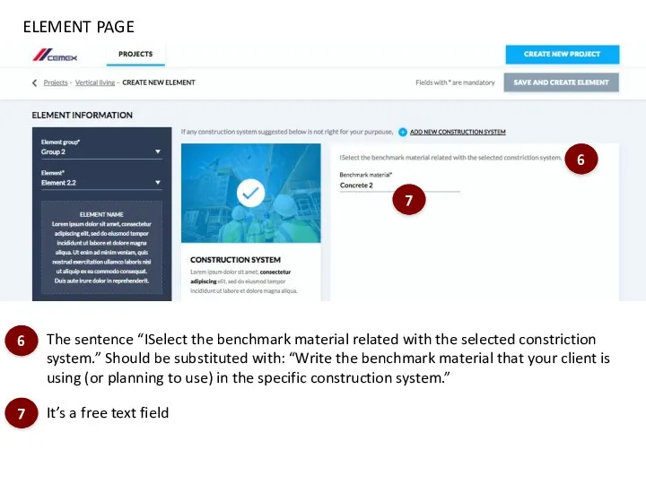 6 7 ELEMENT PAGE The sentence “ISelect the benchmark material related with