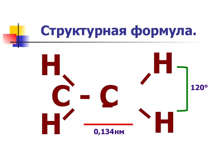 Структурная формула. С - С Н Н Н Н 0,134нм 120°