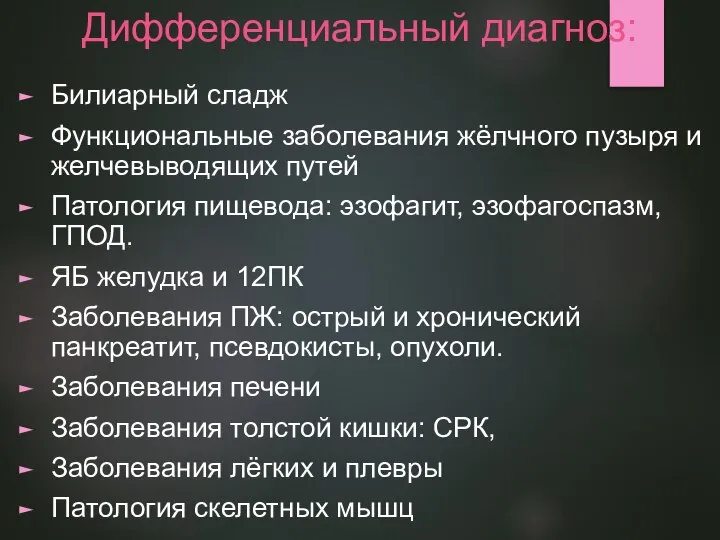 Дифференциальный диагноз: Билиарный сладж Функциональные заболевания жёлчного пузыря и желчевыводящих путей Патология