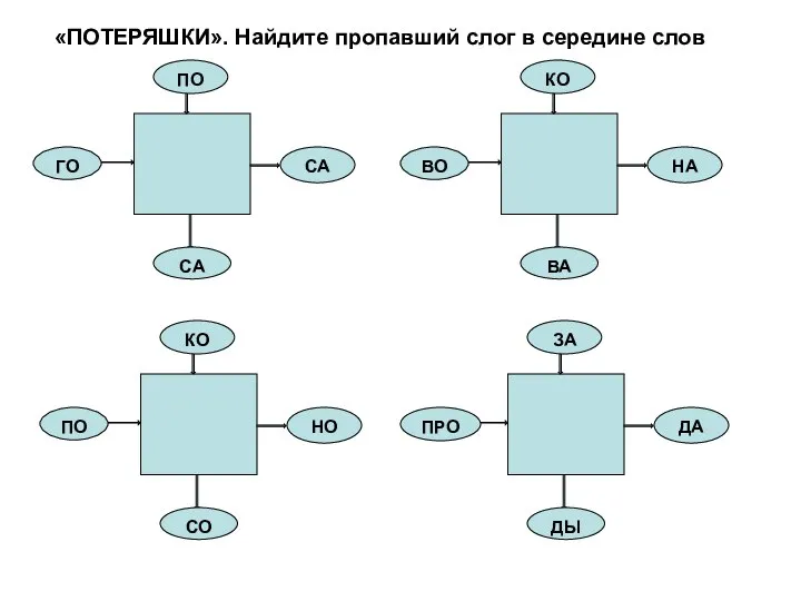 «ПОТЕРЯШКИ». Найдите пропавший слог в середине слов