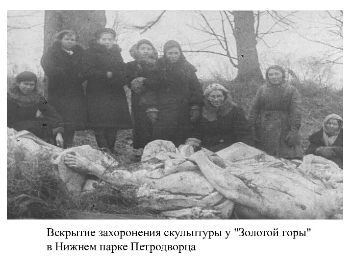Вскрытие захоронения скульптуры у "Золотой горы" в Нижнем парке Петродворца