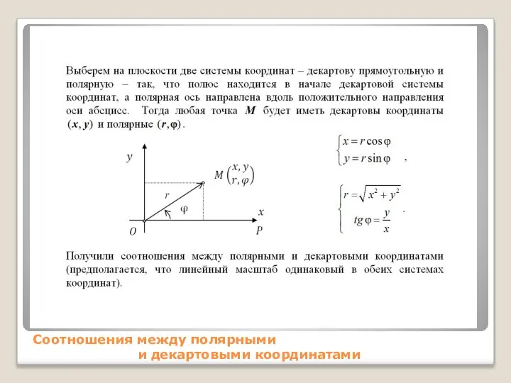 Соотношения между полярными и декартовыми координатами