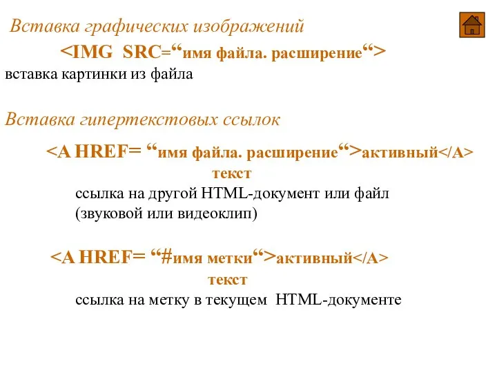 Вставка графических изображений вставка картинки из файла Вставка гипертекстовых ссылок активный текст