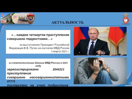 АКТУАЛЬНОСТЬ из статистических данных МВД России в 2020 году зарегистрировано 2044221 преступление