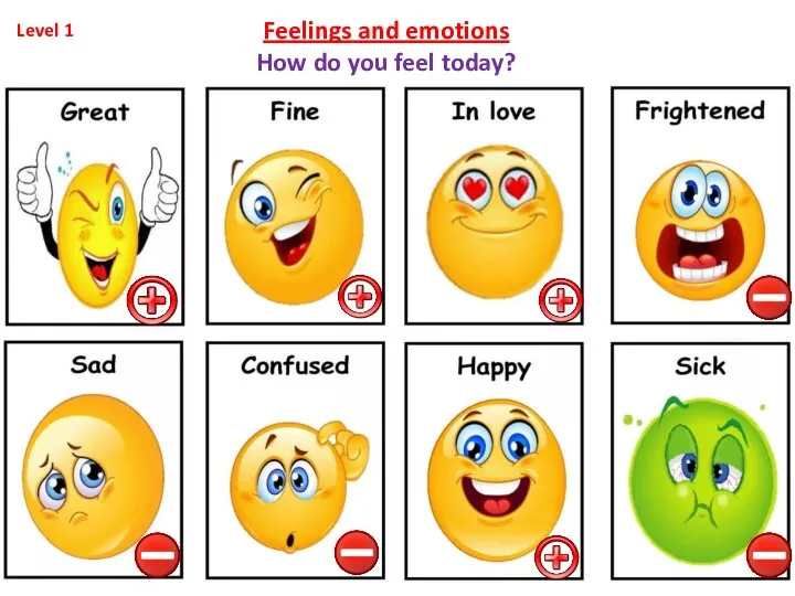 Feelings and emotions How do you feel today? Level 1