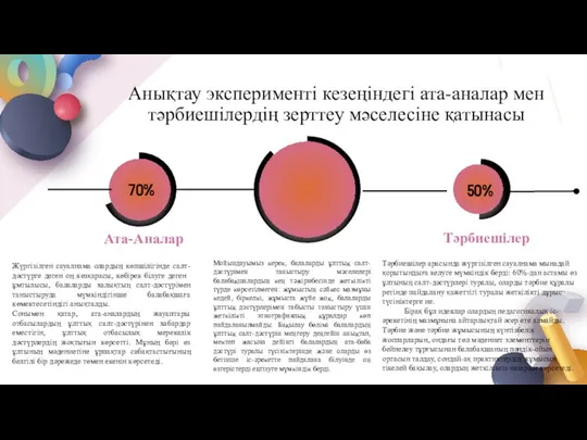 Анықтау эксперименті кезеңіндегі ата-аналар мен тәрбиешілердің зерттеу мәселесіне қатынасы Мойындауымыз керек, балаларды