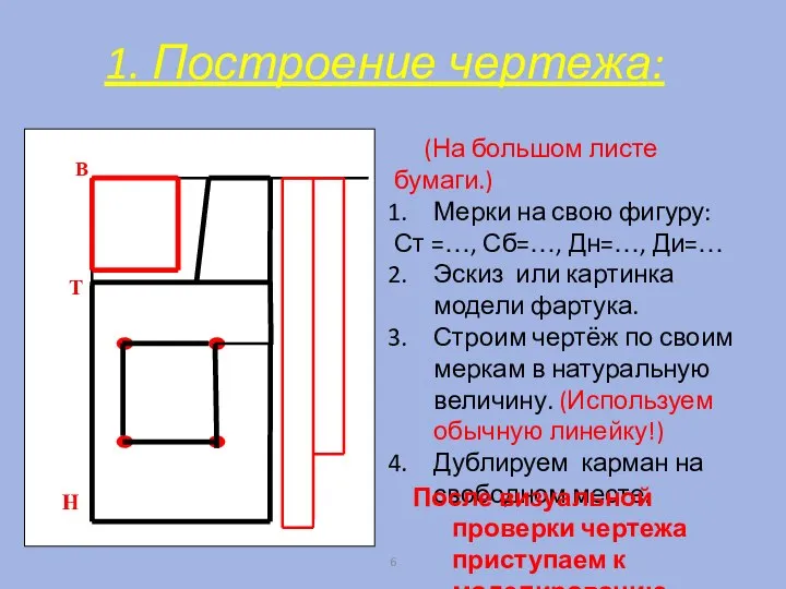 1. Построение чертежа: Т Н (На большом листе бумаги.) Мерки на свою