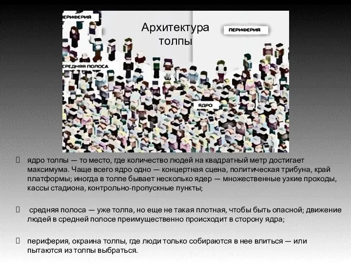 ядро толпы — то место, где количество людей на квадратный метр достигает