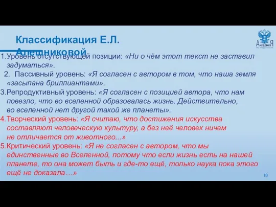 18 Уровень отсутствующей позиции: «Ни о чём этот текст не заставил задуматься».