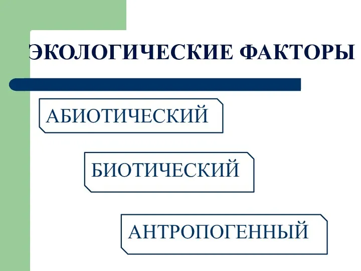 ЭКОЛОГИЧЕСКИЕ ФАКТОРЫ АБИОТИЧЕСКИЙ БИОТИЧЕСКИЙ АНТРОПОГЕННЫЙ