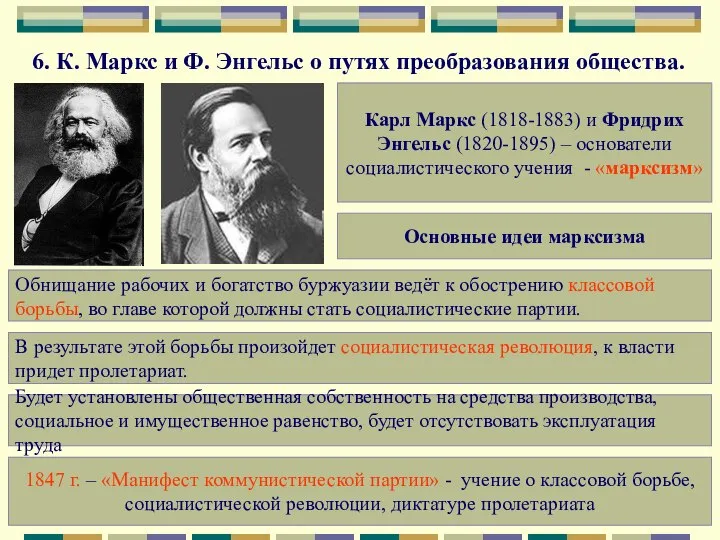 6. К. Маркс и Ф. Энгельс о путях преобразования общества. Карл Маркс