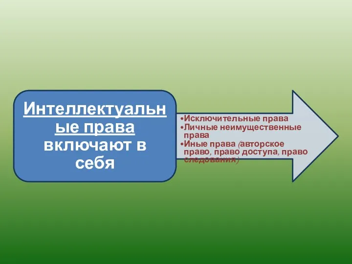 Интеллектуальные права включают в себя Исключительные права Личные неимущественные права Иные права