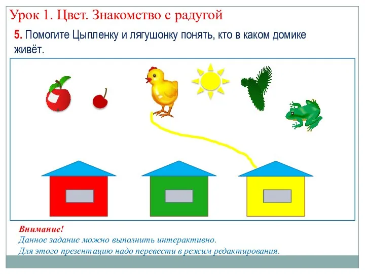 5. Помогите Цыпленку и лягушонку понять, кто в каком домике живёт. Урок