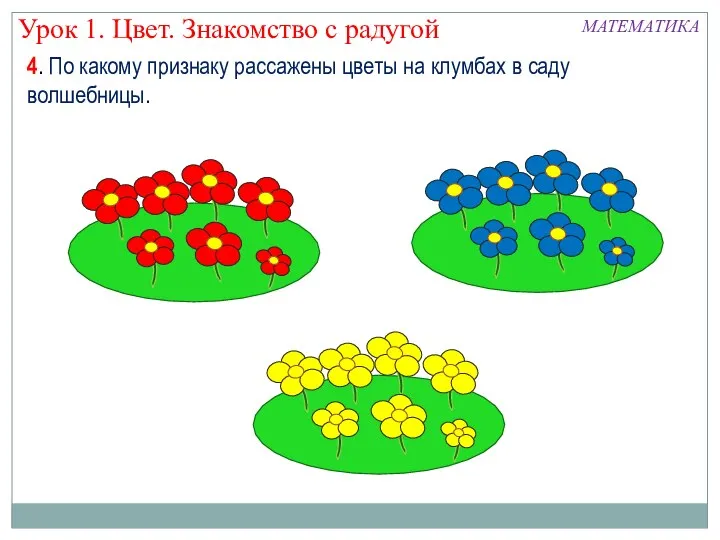 4. По какому признаку рассажены цветы на клумбах в саду волшебницы. Урок