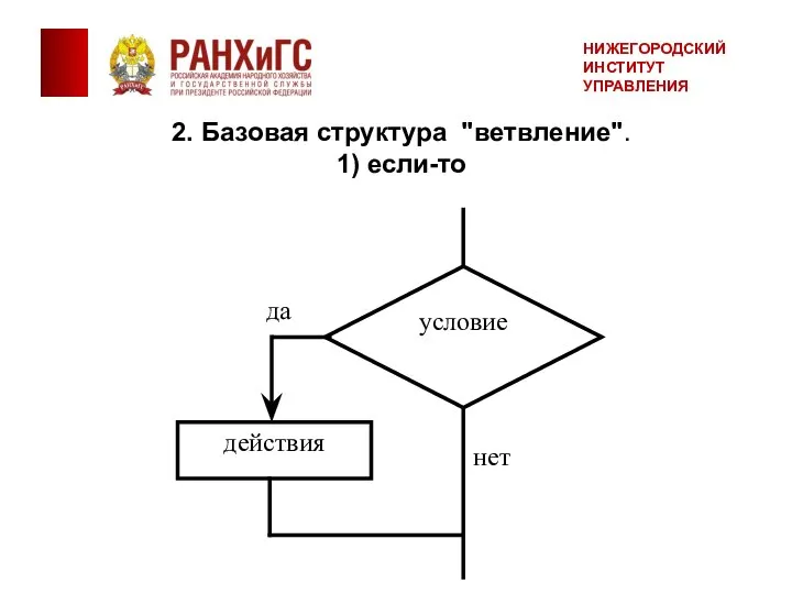 2. Базовая структура "ветвление". 1) если-то