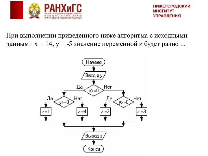 При выполнении приведенного ниже алгоритма с исходными данными х = 14, y