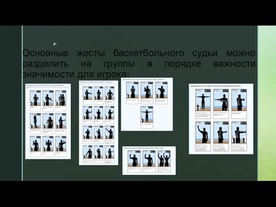 Основные жесты баскетбольного судьи можно разделить на группы в порядке важности значимости для игрока: