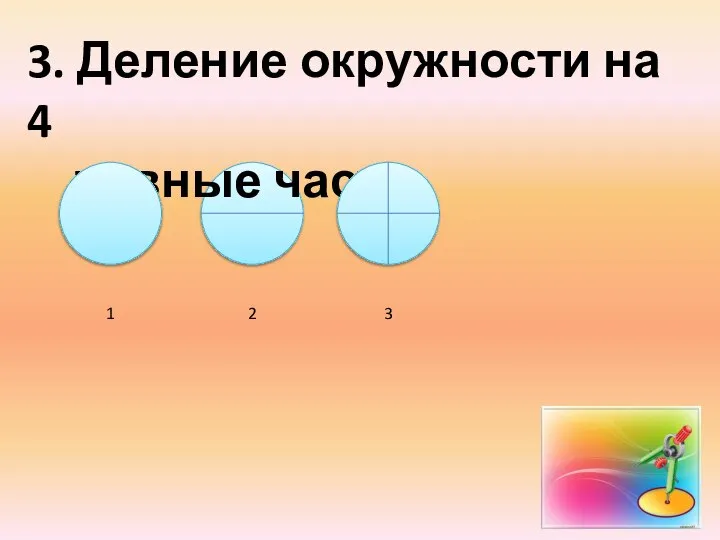 3. Деление окружности на 4 равные части 1 2 3