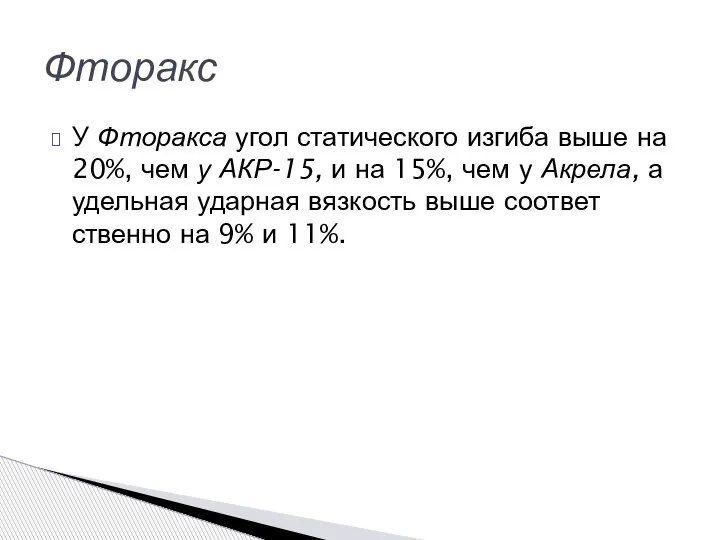 У Фторакса угол статического изгиба выше на 20%, чем у АКР-15, и