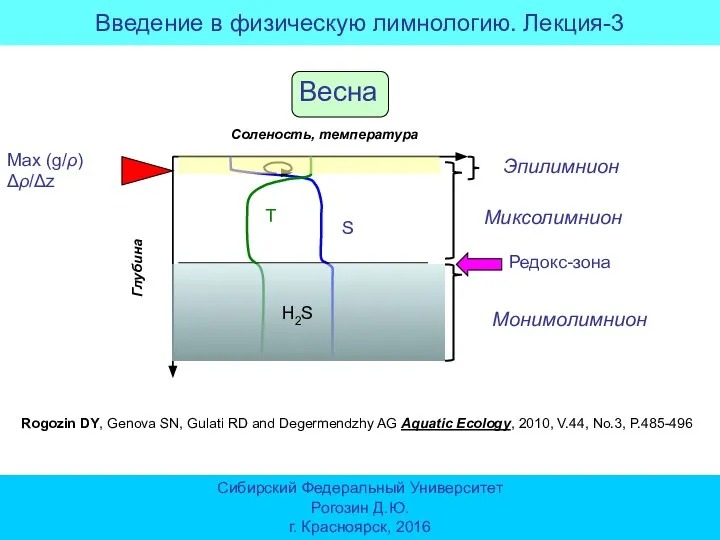 Соленость, температура Глубина S T H2S Rogozin DY, Genova SN, Gulati RD