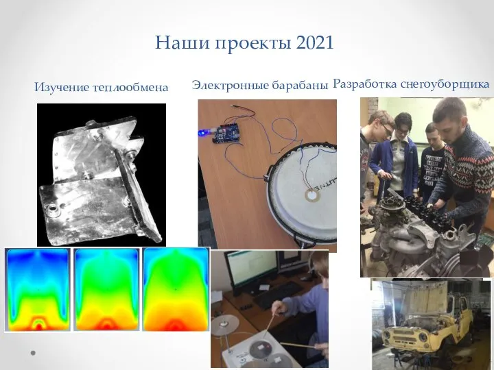 Наши проекты 2021 Изучение теплообмена Электронные барабаны Разработка снегоуборщика