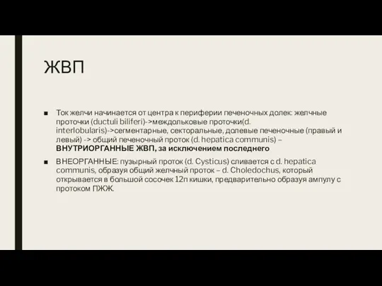 ЖВП Ток желчи начинается от центра к периферии печеночных долек: желчные проточки