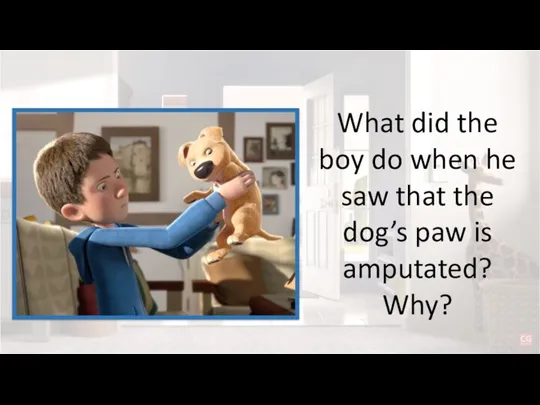 What did the boy do when he saw that the dog’s paw is amputated? Why?