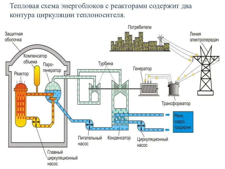 Тепловая схема энергоблоков с реакторами содержит два контура циркуляции теплоносителя.