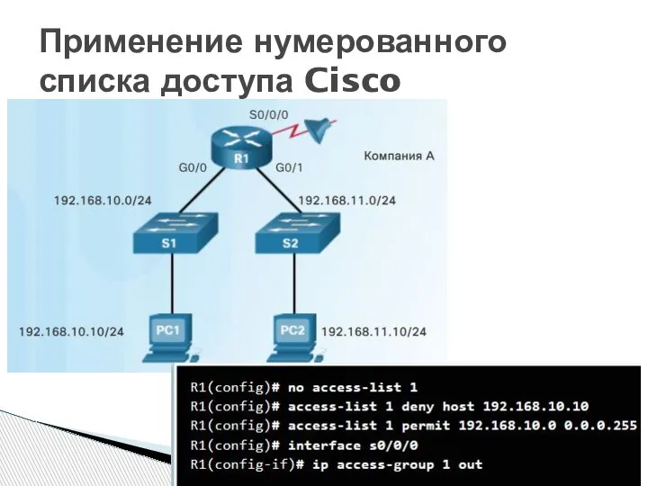 Применение нумерованного списка доступа Cisco