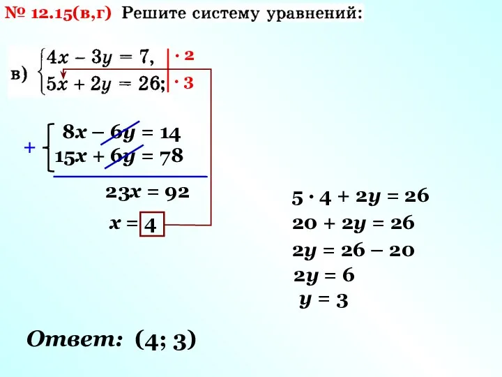 № 12.15(в,г) · 3 8х – 6у = 14 15х + 6у