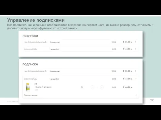 Управление подписками Все подписки, как и раньше отображаются в корзине на первом