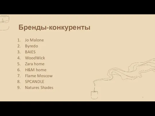 Бренды-конкуренты Jo Malone Byredo BAIES WoodWick Zara home H&M home Flame Moscow SPCANDLE Natures Shades