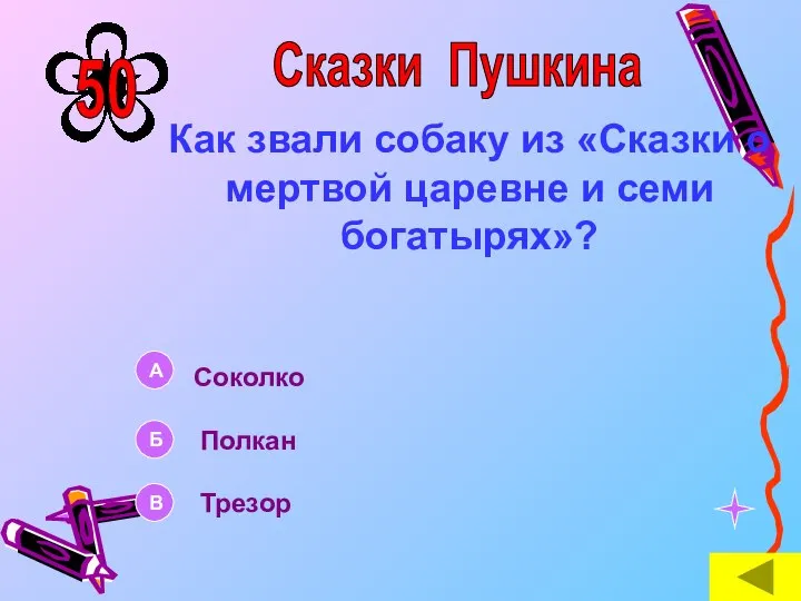 Как звали собаку из «Сказки о мертвой царевне и семи богатырях»? Сказки Пушкина