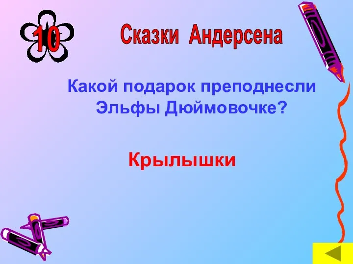 Какой подарок преподнесли Эльфы Дюймовочке? Крылышки Сказки Андерсена