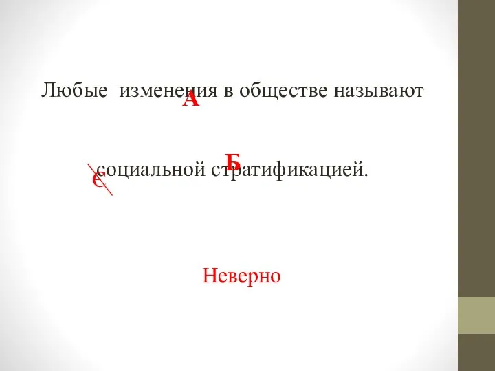 Любые изменения в обществе называют социальной стратификацией. А Б Є Неверно