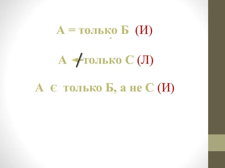 А = только Б (И) А только С (Л) А Є только