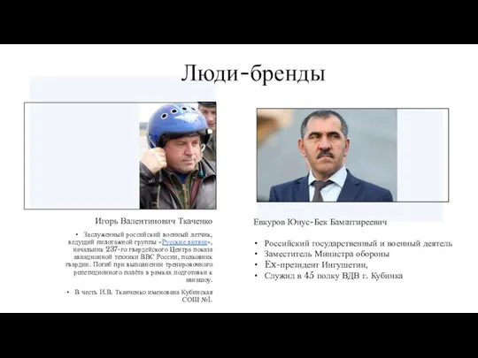 Люди-бренды Игорь Валентинович Ткаченко Заслуженный российский военный летчик, ведущий пилотажной группы «Русские