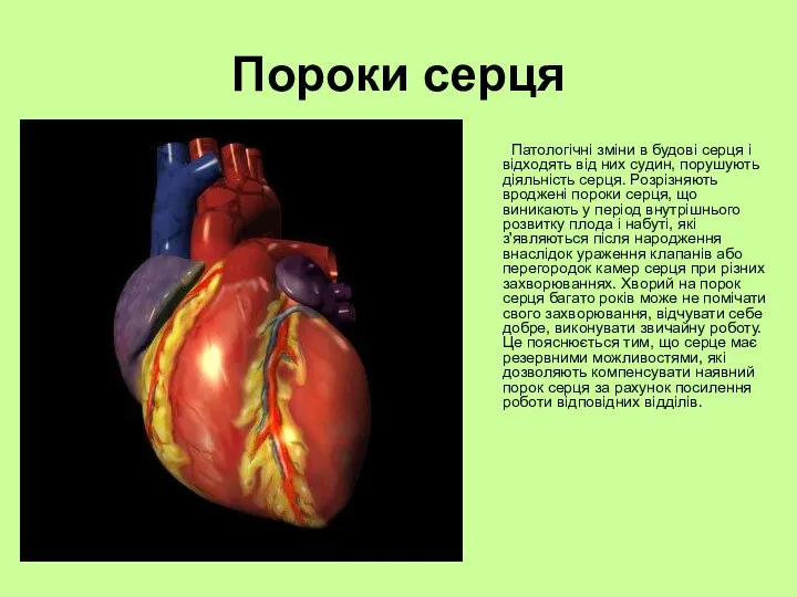 Пороки серця Патологічні зміни в будові серця і відходять від них судин,