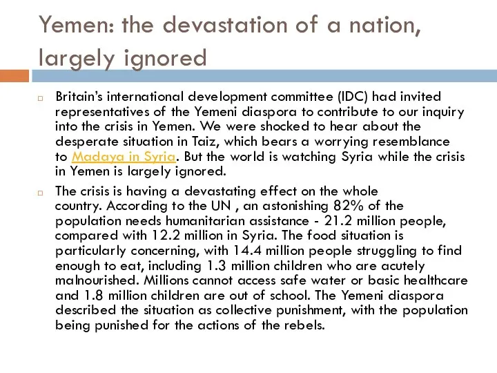 Yemen: the devastation of a nation, largely ignored Britain’s international development committee