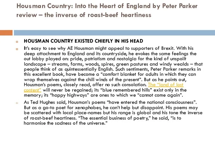 Housman Country: Into the Heart of England by Peter Parker review –