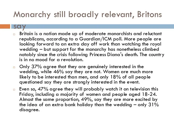 Monarchy still broadly relevant, Britons say Britain is a nation made up