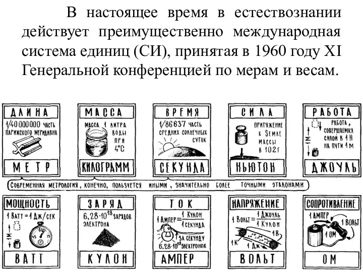 В настоящее время в естествознании действует преимущественно международная система единиц (СИ), принятая